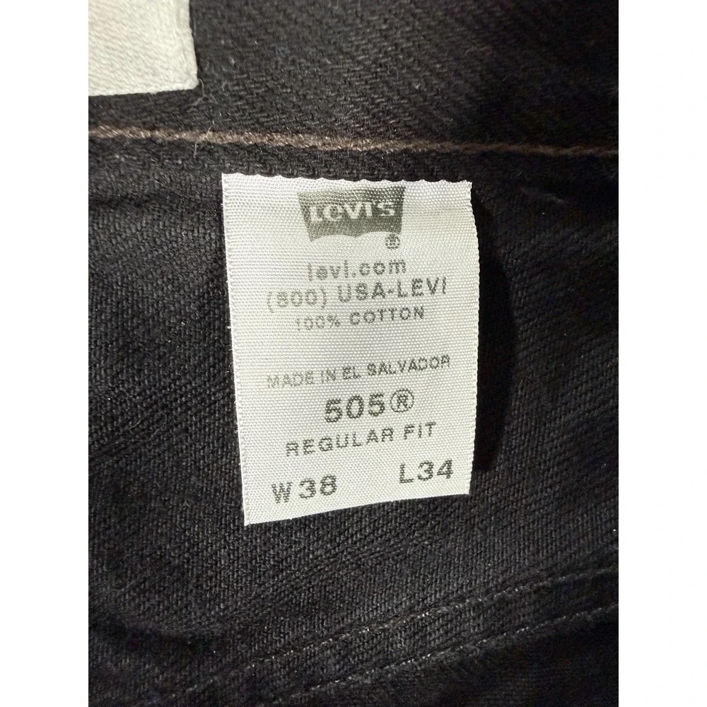 Levis 505 Jeans Mens 38x34 Black Denim Regular Fit Straight Leg Vintage